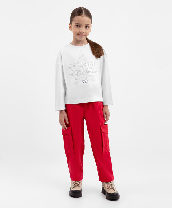 Gulliver Red Straight Cargo Pants for Girls
