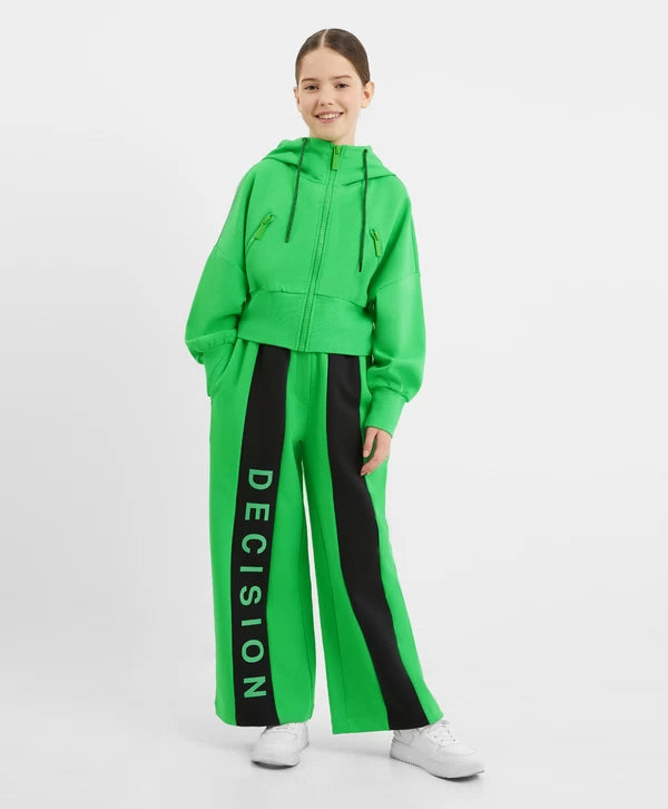 Gulliver Wide-Leg Green Knit Trousers for Girls