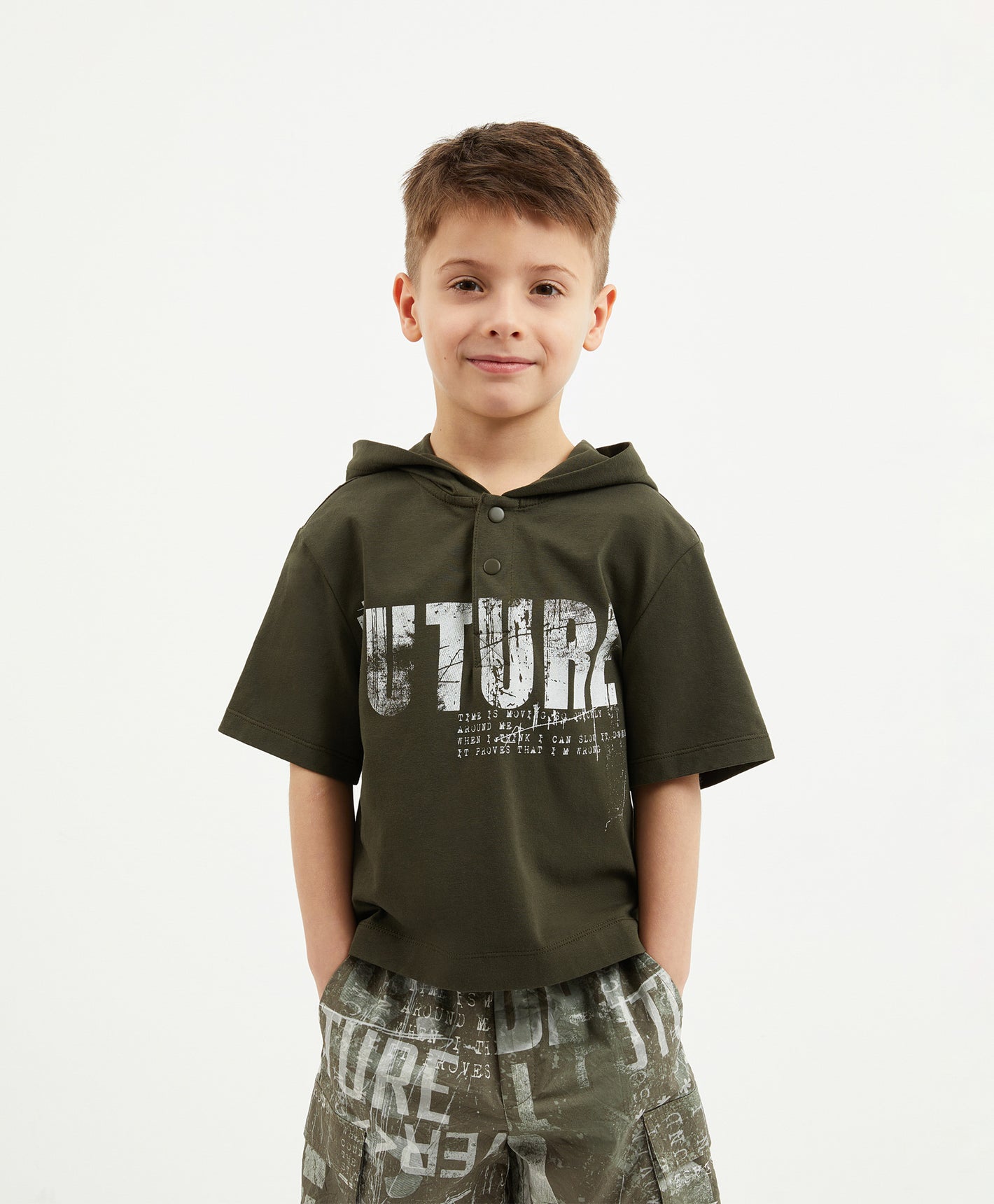 Gulliver Khaki Hooded Polo  T-Shirt for Boy Mini-Expedition