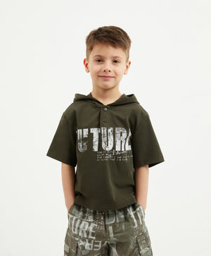 Gulliver Khaki Hooded Polo  T-Shirt for Boy Mini-Expedition