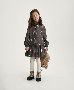 Gulliver Brown A-Line Long-Sleeve Dress with Detachable Bow for Girl Mini-Maine Coon
