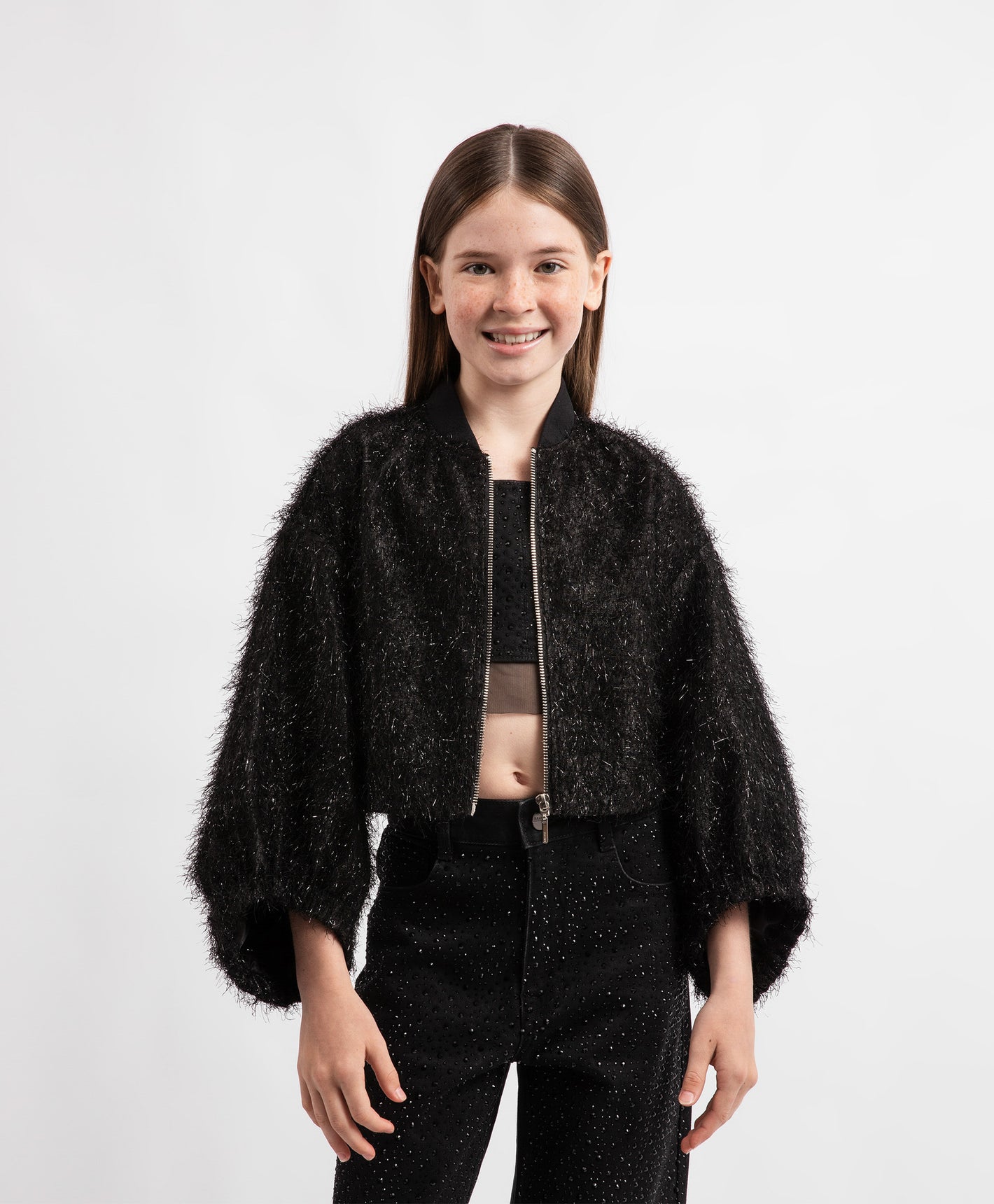 Gulliver Girls Cropped Black Lurex Windbreaker Jacket Base - Rose Quartz