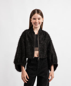 Gulliver Girls Cropped Black Lurex Windbreaker Jacket Base - Rose Quartz
