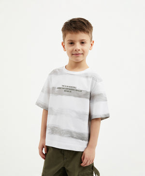Gulliver White Striped Short Sleeve T-shirt for Boy Mini-Expedition
