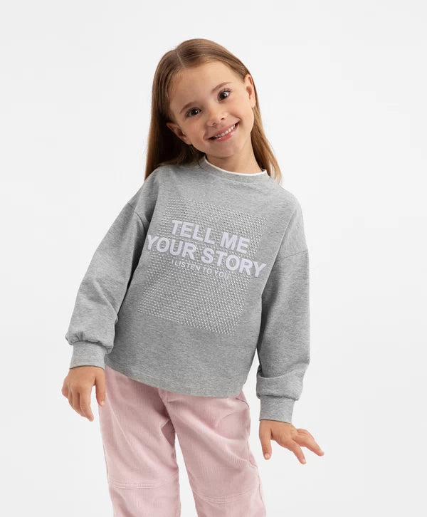 Gulliver Gray Long Sleeve T-Shirt with Decorative Accents for Girls