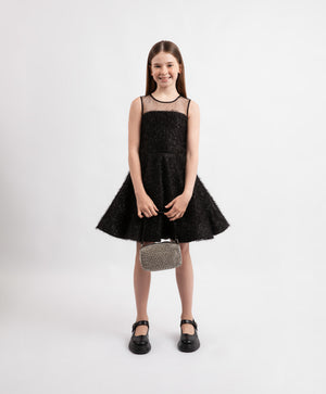 Gulliver Girls Fitted Black Dress with Textured and Mesh - Rose Quartz