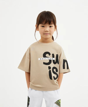 Gulliver Oversized Short-Sleeve Beige T-Shirt Girl Mini-Ecuador