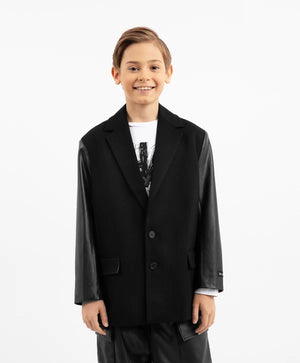Gulliver Black Blazer with Faux Leather Sleeves for Boys