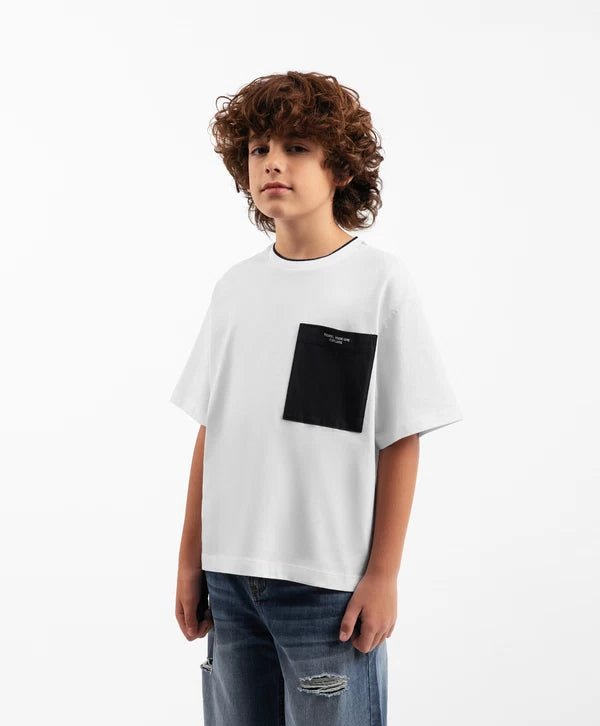 Gulliver White Short Sleeve T-Shirt with Contrast Trim for Boy Junior-Transit