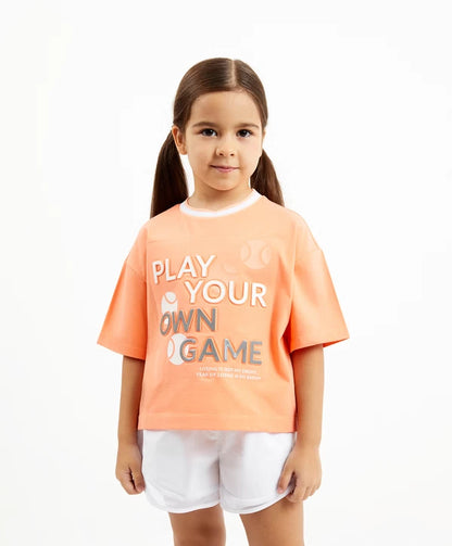 Gulliver Oversized Coral T-Shirt with Embossed Decor for Girl Mini-Court