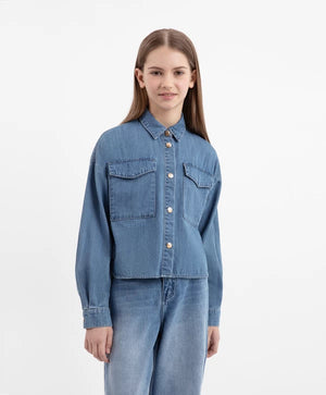 Gulliver Blue Denim Long-Sleeve Blouse for Girls