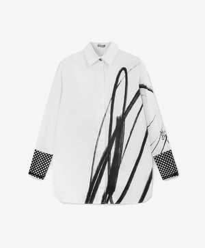 Gulliver Longline Shirt with Monoprint in White for Girls