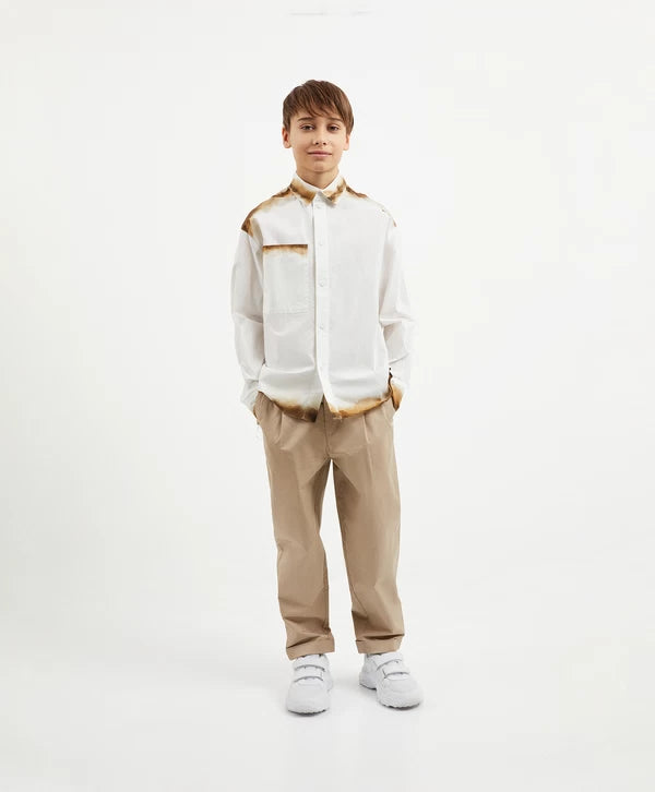 Gulliver Beige Tapered Twill Pants with Cuffed Hems for Boy Junior-Decoupage