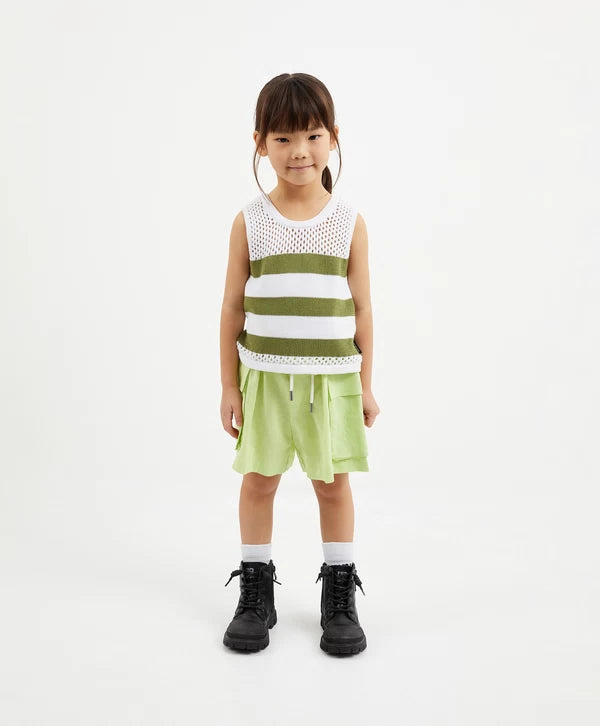 Gulliver Light Green Linen Cargo Shorts for Girl Mini-Ecuador