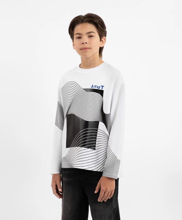 Gulliver Boys' White Graphic Print Long-Sleeve Shirt