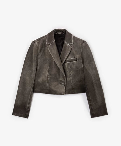 Gulliver Cropped Vintage Gray Eco-Leather Blazer for Girls