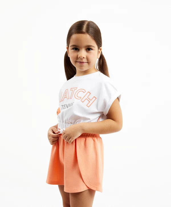 Gulliver Cropped Short-Sleeve White T-Shirt for Girl Mini-Court