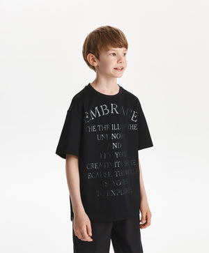 Gulliver Boys Black Mercerized Cotton Short-Sleeve T-Shirt-Rose Quartz