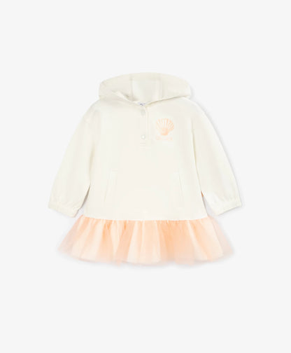 Gulliver White long-sleeve children's dress made of fleece fabric