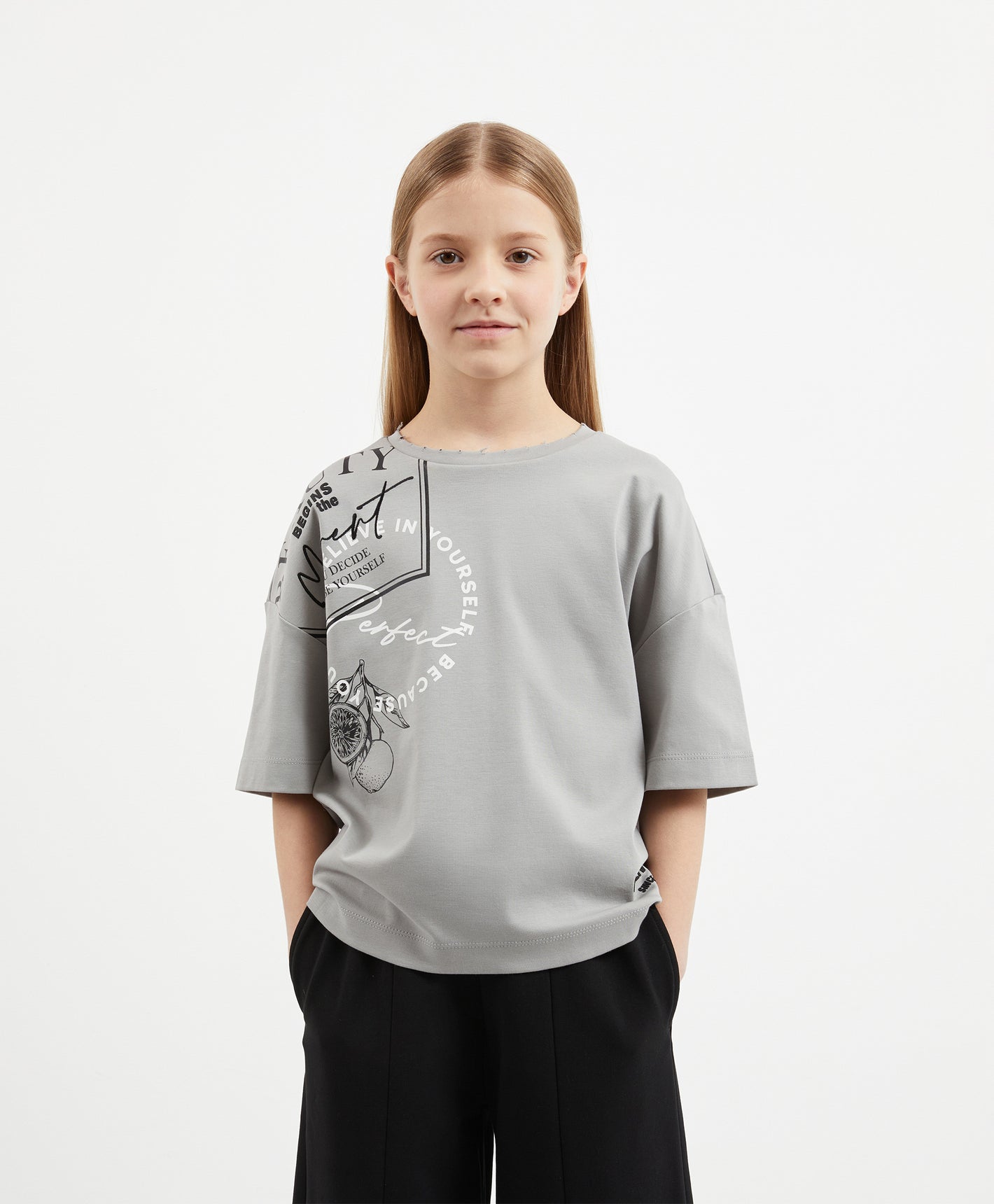 Gulliver Gray Oversized Mercerized Interlock T-Shirt Girl Junior-Arboretum