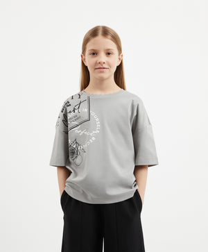 Gulliver Gray Oversized Mercerized Interlock T-Shirt Girl Junior-Arboretum
