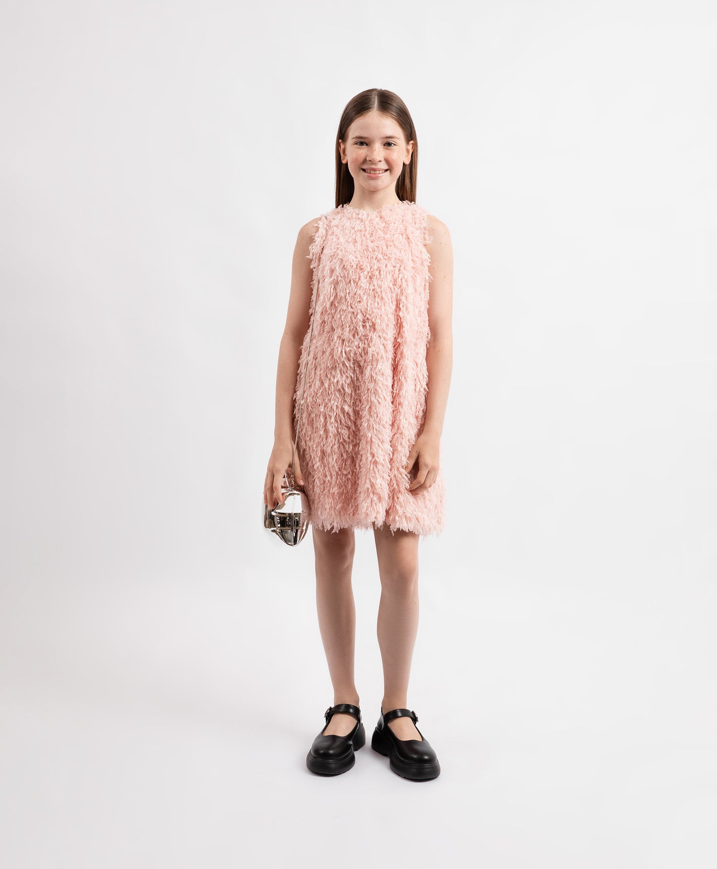Gulliver Girls Sleeveless Pink Dress with Textured Feather Fabric-Rose Quartz