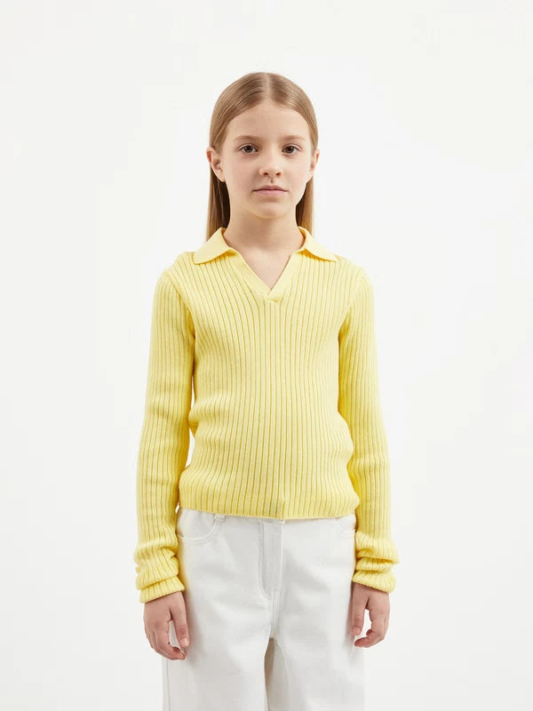 Gulliver Yellow Knitted Long Sleeve Polo for Girl Junior-Arboretum