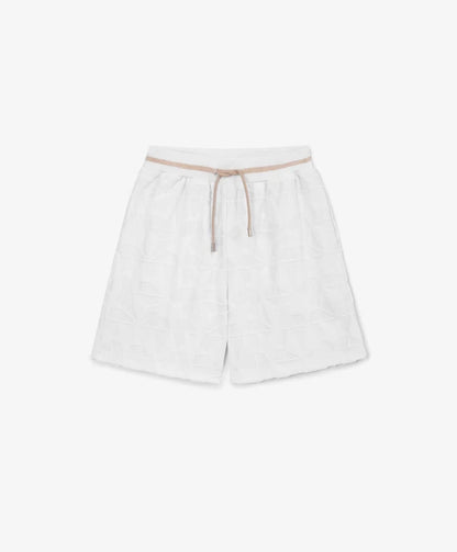 Gulliver White Terry Cloth Shorts with Textured Geometric Pattern for Girls