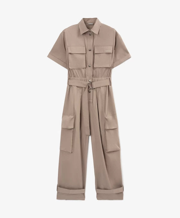 Gulliver Brown short-sleeve textile jumpsuit for girls with cargo pockets