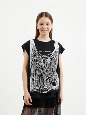 Gulliver Black Knit Tank Top with Destroy Effect for Girl Junior-Ballet