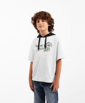 Gulliver White Hooded Short Sleeve T-shirts for Boys Junior-Transit