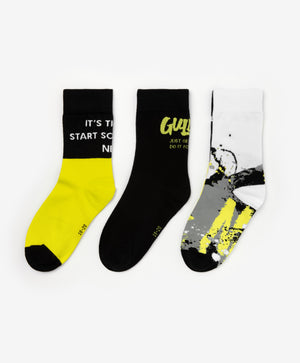 Gulliver White, black, yellow Socks, set of 3 pairs for Boy