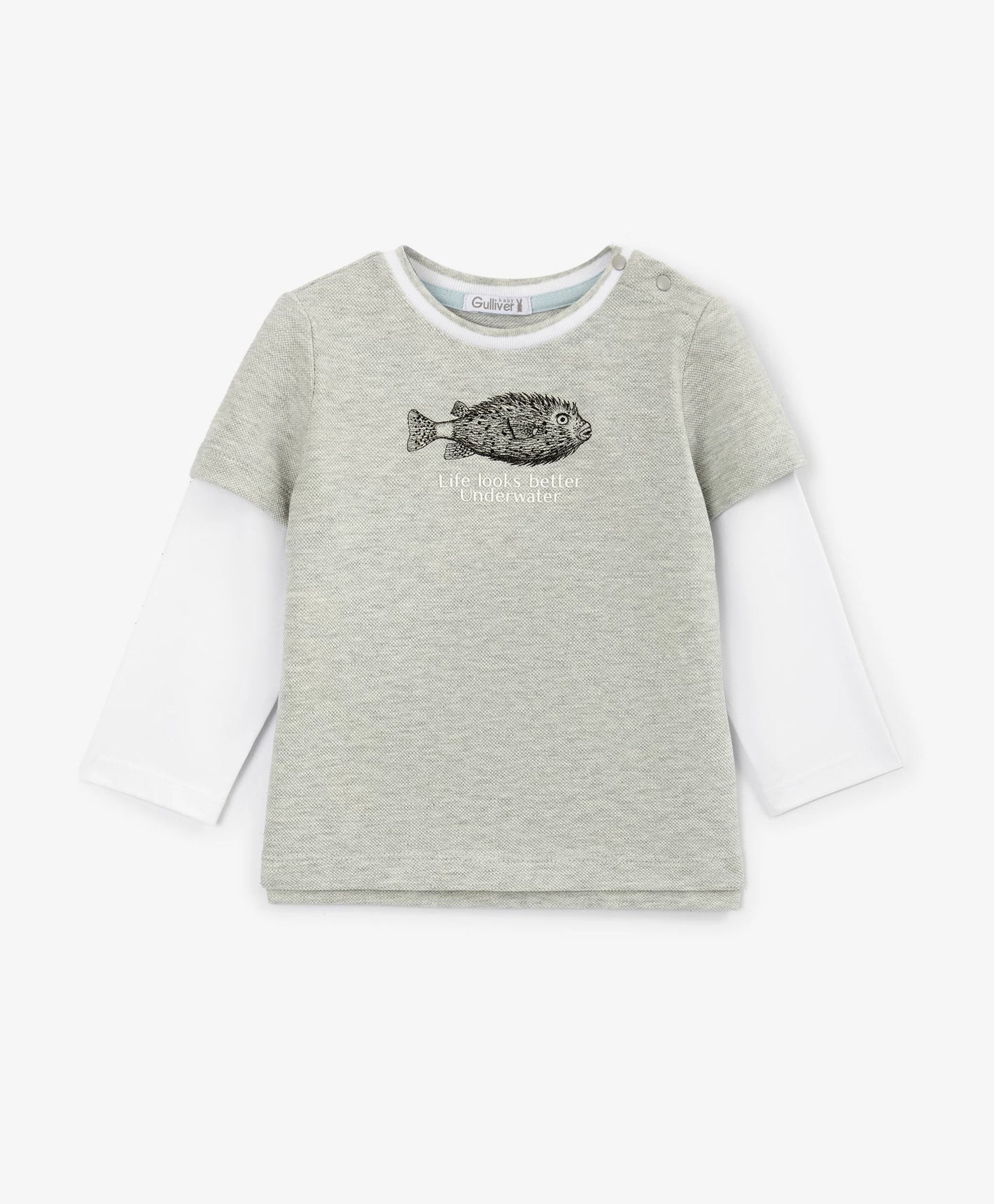 Gulliver Two-tone boys' long sleeve top with a layered-look print
