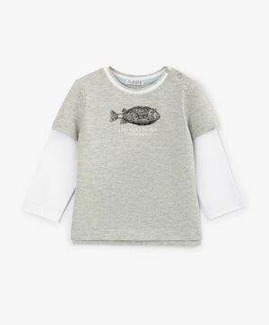 Gulliver Two-tone boys' long sleeve top with a layered-look print