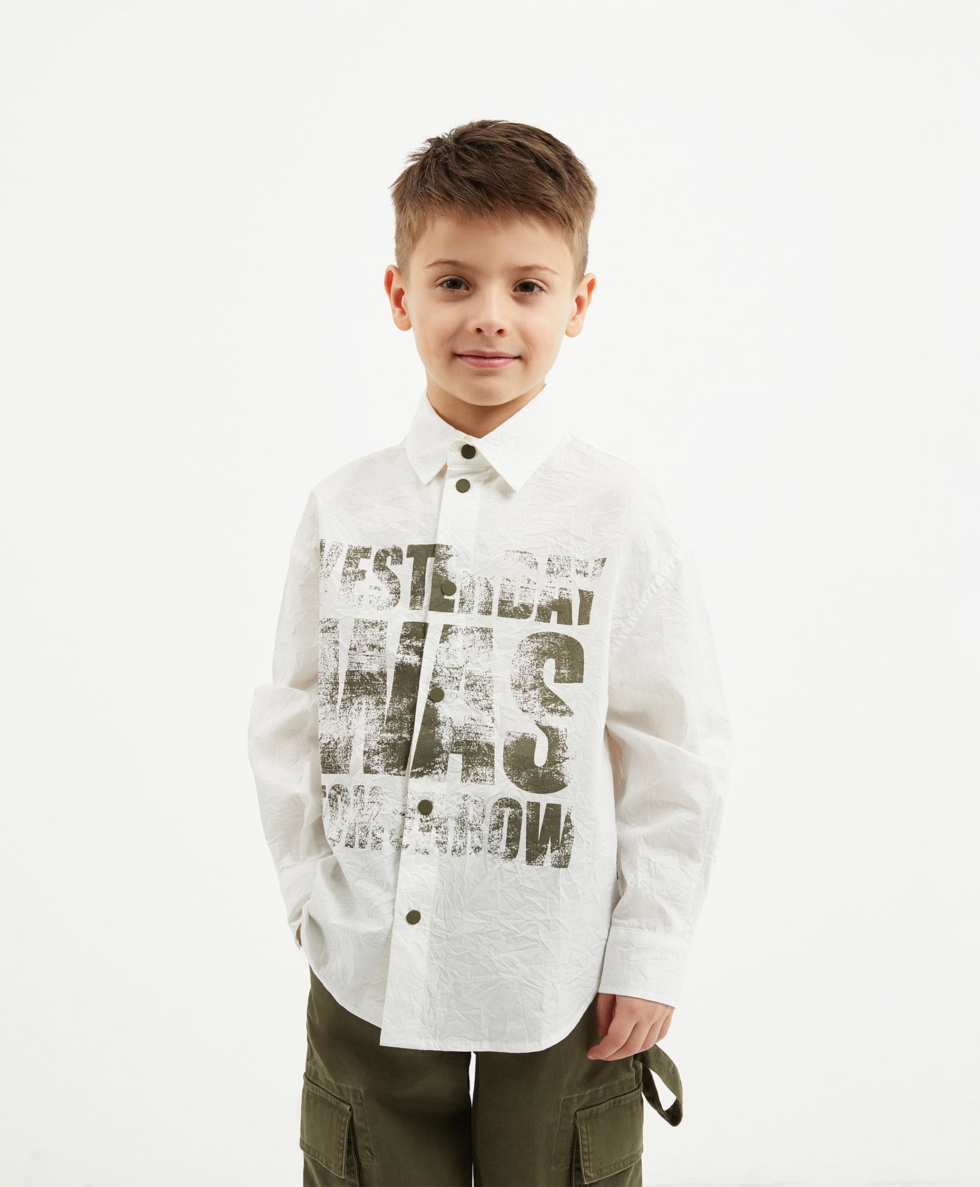 Gulliver White Poplin Shirt with Crushed Effect for Boy Mini-Expedition