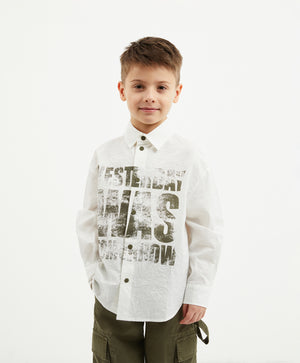 Gulliver White Poplin Shirt with Crushed Effect for Boy Mini-Expedition