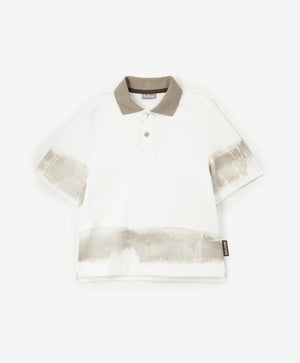 Gulliver White Piqué Polo Shirt with Vintage Print for Boy Mini-Expedition