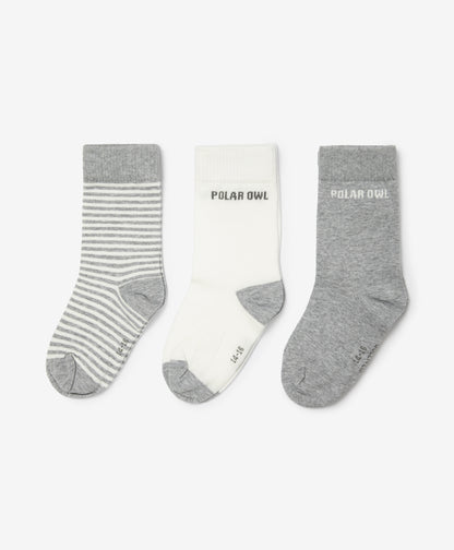Gulliver Socks, set of 3 pairs Milky color, gray for Girls Mini -Polar Owl