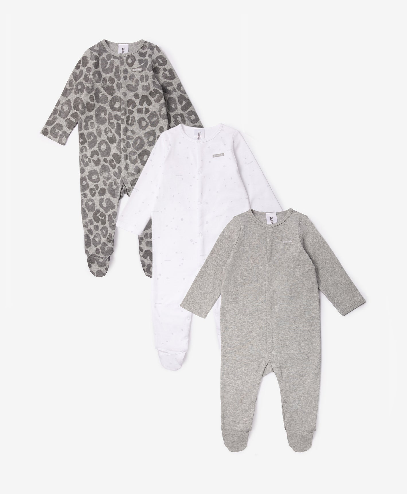 Gulliver Newborn jumpsuit, set 3 of pcs Gray for Unisex- Snow Leopard
