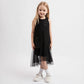Gulliver Girls Black A-Line Knit Dress with Floral Sequin Décor - Rose Quartz