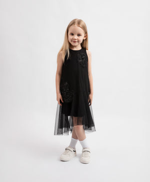 Gulliver Girls Black A-Line Knit Dress with Floral Sequin Décor - Rose Quartz