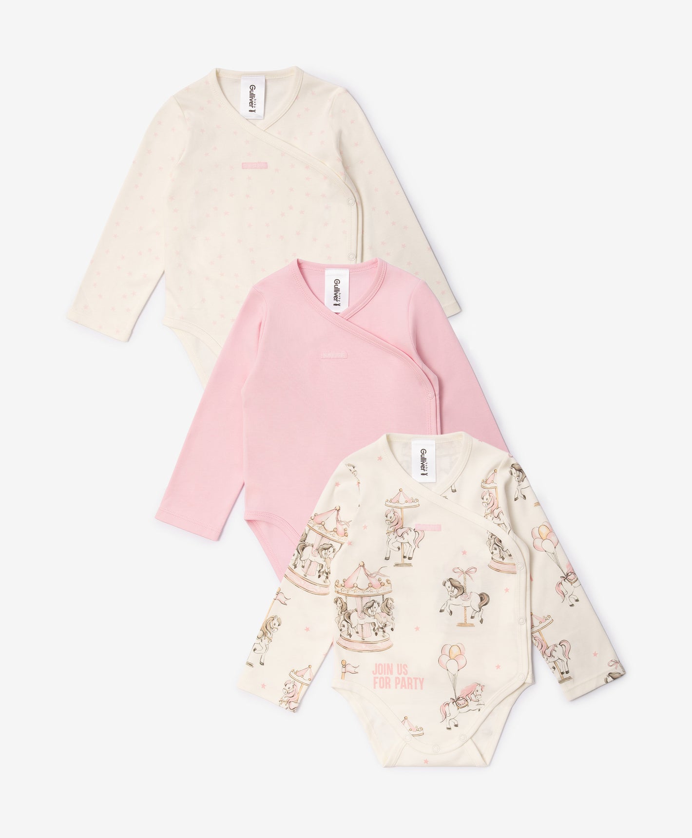 Gulliver Newborn bodysuit, set of 3 pcs Multicolored for Girls-Carousel