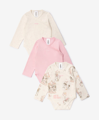 بودي سوت حديثي الولادة من غوليفر، مجموعة من 3 قطع متعددة الألوان للفتيات صغيرات – مجموعة كاروسيل