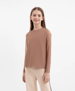 Gulliver Brown Mesh & Jersey Long-Sleeve Top for Girls