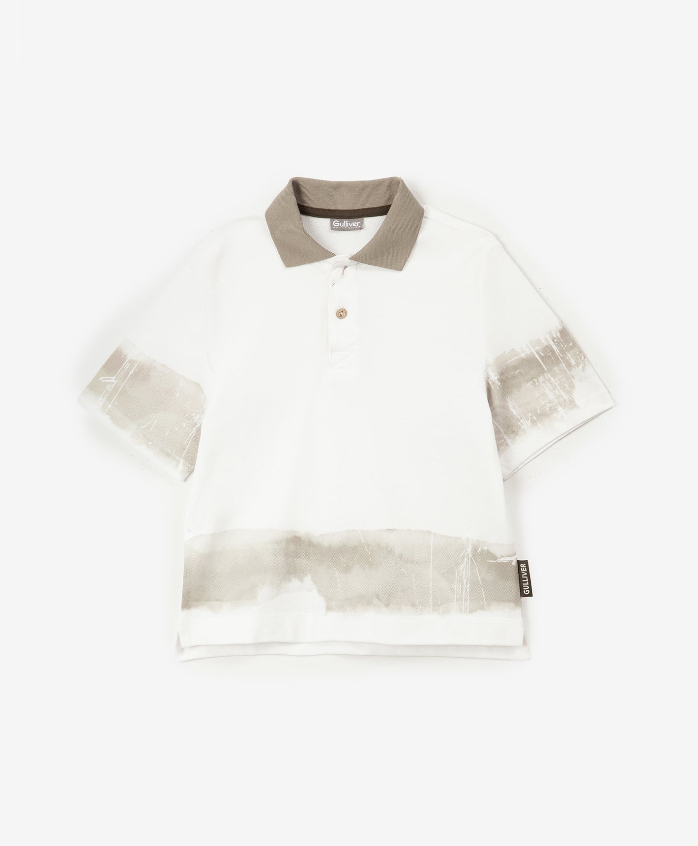 Gulliver White Piqué Polo Shirt with Vintage Print for Boy Mini-Expedition