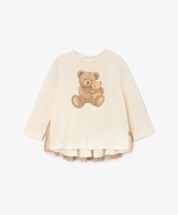 Gulliver White Long Sleeve Top with Bear Design for Girls