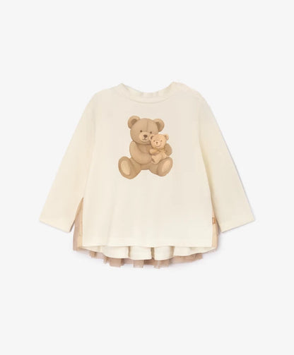 Gulliver White Long Sleeve Top with Bear Design for Girls