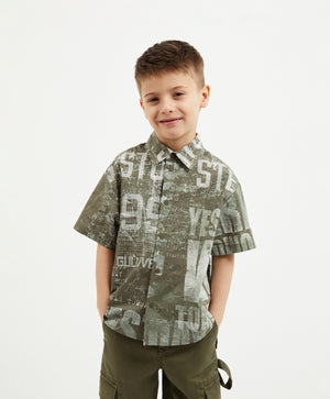 Gulliver Khaki Short-Sleeve Shirt with Print for Boy Mini
