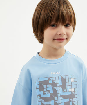 Gulliver Light Blue Short Sleeve T-shirts for Boy Mini -Pixels