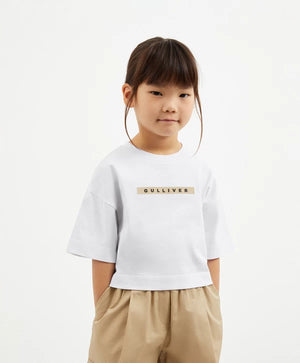 Gulliver Cropped Oversized White Short Sleeve T-Shirt for Girl Mini-Ecuador